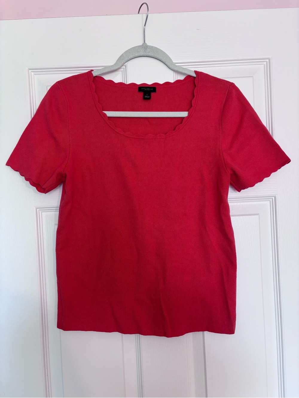 Ann Taylor Factory Orange Scallop-Trim Short Sweater